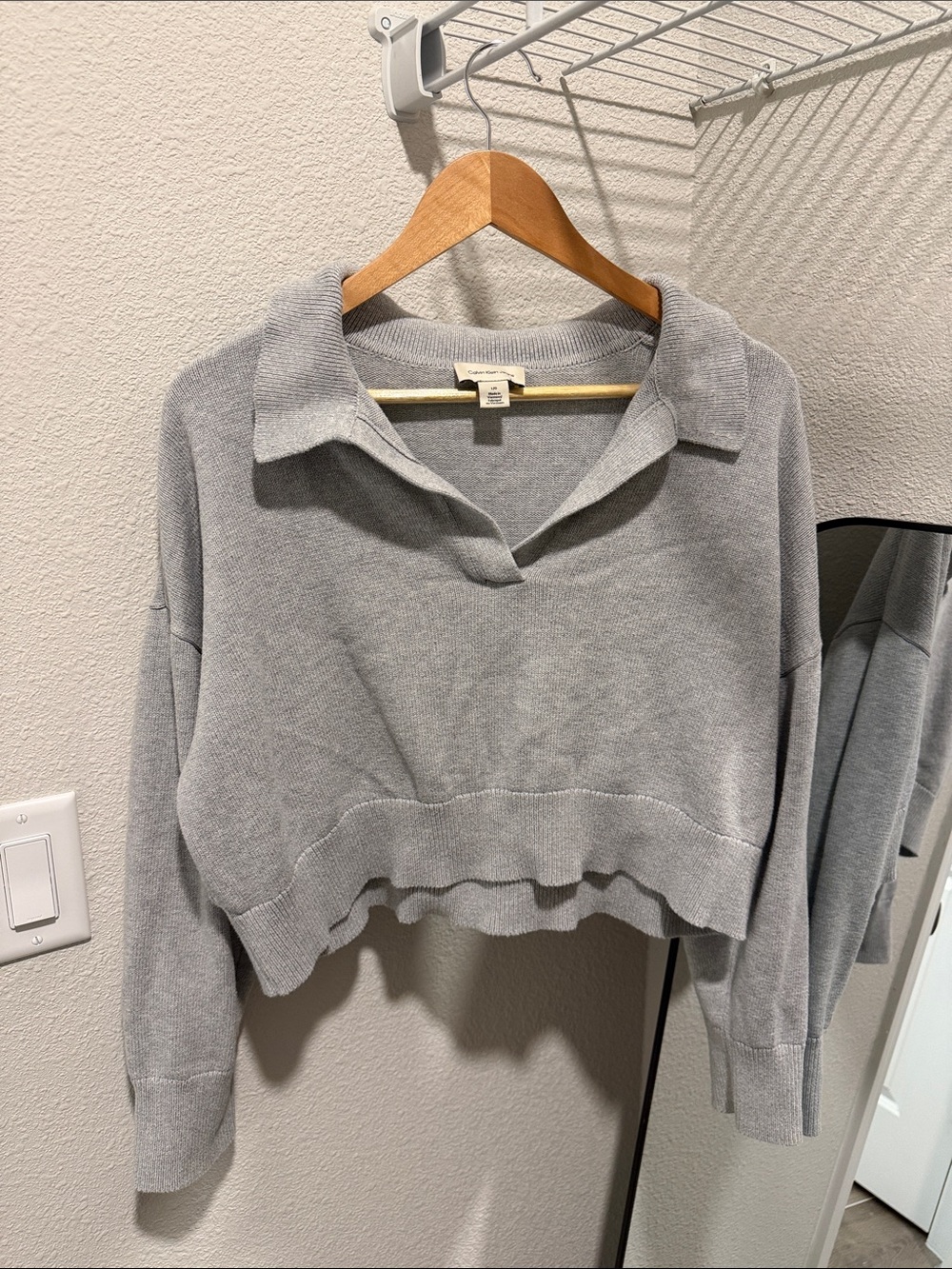 Calvin Klein Cotton Collared Cropped Sweater